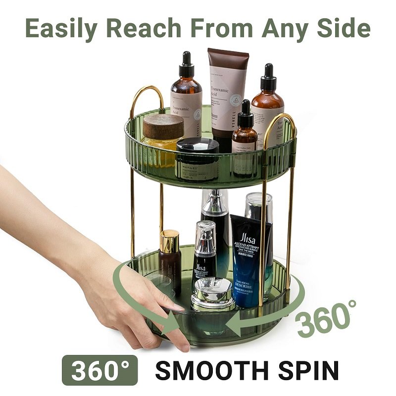 360 Rotating Makeup Organizer 2 Tier Large Capacity Cosmetics Skincare Organizers Bathroom Countertop Organizer