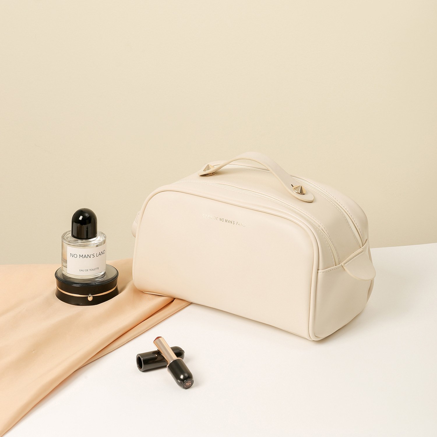 wholesales luxury leather PU double zipper pillow makeup bag portable toiletries bag travel cosmetic storage bag with logo