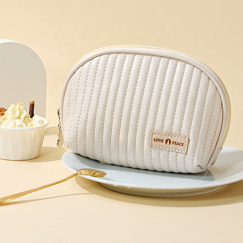 Multifunctional Semi-circular Hand Makeup Bag Large Capacity Travel Cosmetic Bag Pu Leather Makeup Bag
