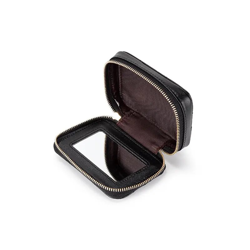 Cosmetic Bags Cases for Women Genuine Cow Leather Ladies Elegant Lipstick Case Purse Quilted Pattern with Mirror