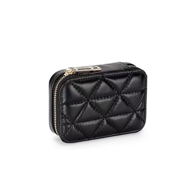 Cosmetic Bags Cases for Women Genuine Cow Leather Ladies Elegant Lipstick Case Purse Quilted Pattern with Mirror
