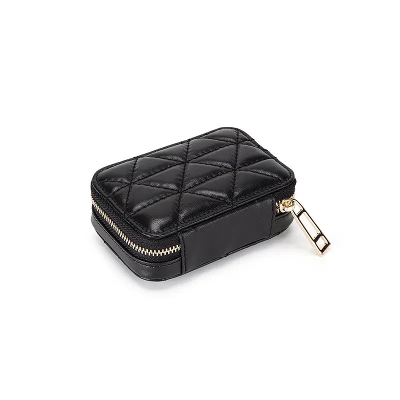 Cosmetic Bags Cases for Women Genuine Cow Leather Ladies Elegant Lipstick Case Purse Quilted Pattern with Mirror