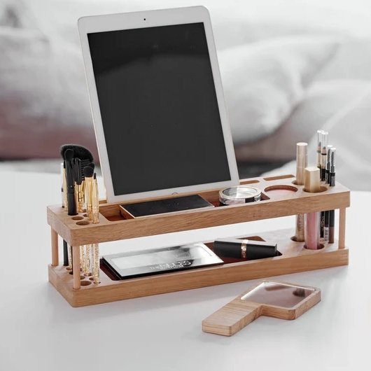 Brush lipstick holder Wooden make up organizer Gift for her Cosmetic organizer