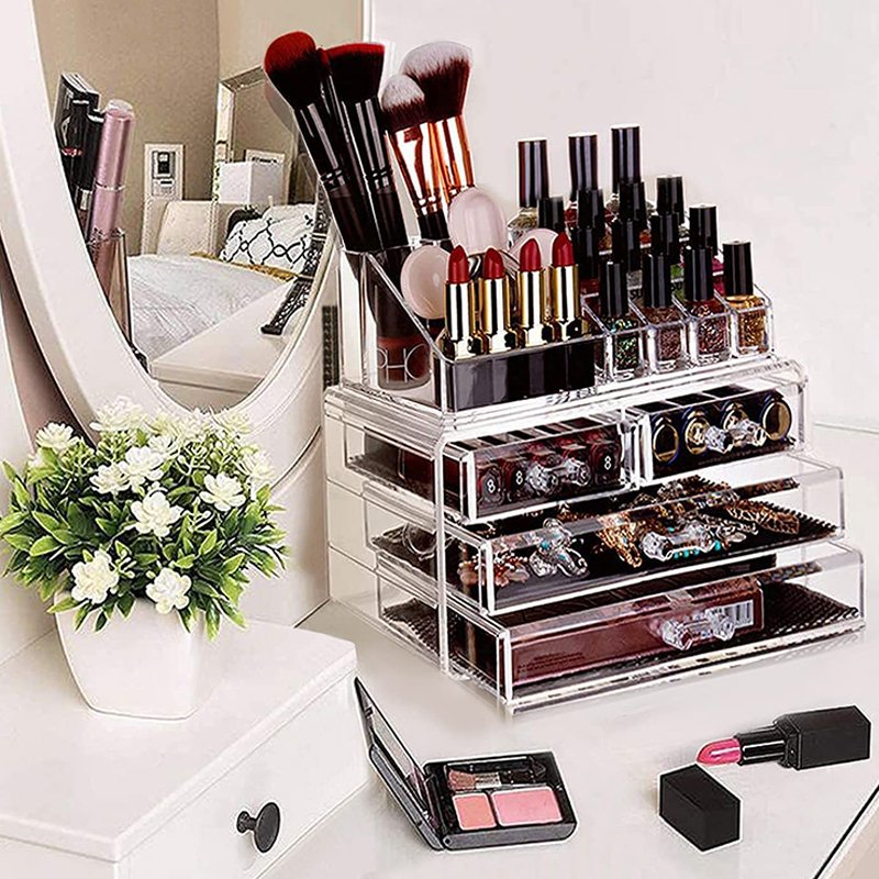 Choice Fun Large Capacity Stackable Beauty Makeup Organizer Holder Plastic Clear Acrylic Cosmetic Storage Drawers