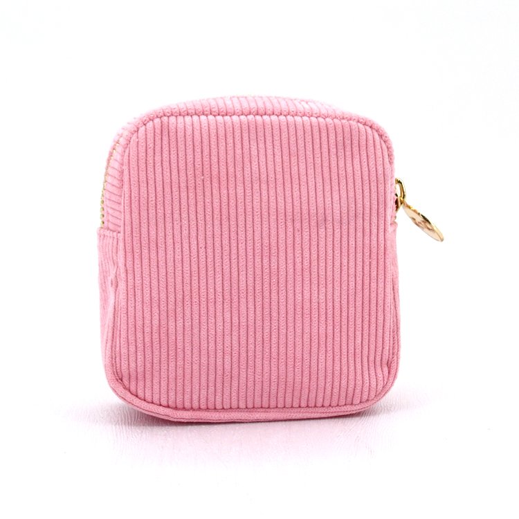 Cute Pink Corduroy Makeup Bag Mini size Clutch Zipper Cosmetic Pouch