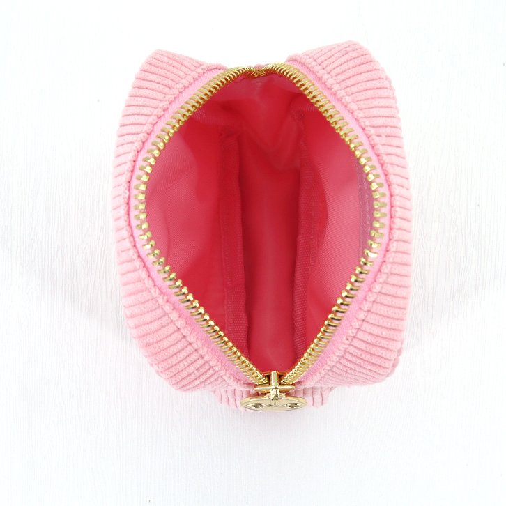 Cute Pink Corduroy Makeup Bag Mini size Clutch Zipper Cosmetic Pouch
