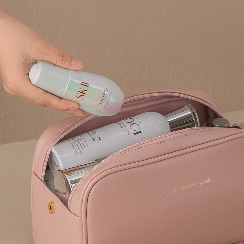 Customized Double Zipper Hand Pouches Makeup Bag PU Waterproof Portable Travel Toiletry Organizer Cosmetic Bags