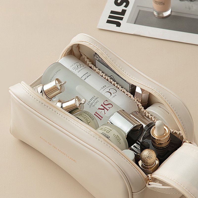 Customized Double Zipper Hand Pouches Makeup Bag PU Waterproof Portable Travel Toiletry Organizer Cosmetic Bags