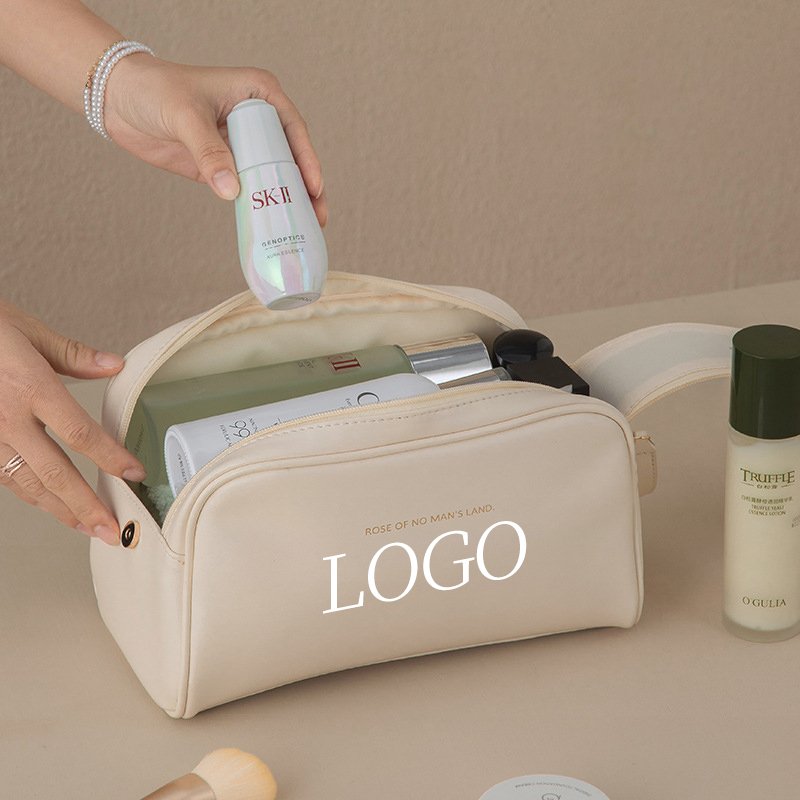 Customized Double Zipper Hand Pouches Makeup Bag PU Waterproof Portable Travel Toiletry Organizer Cosmetic Bags