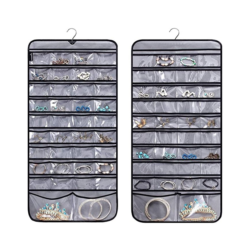 Dual Sides 76 Pockets Accessories Storage for Holding Jewellery Hanging Jewelry Organizer with Rotating Hanger