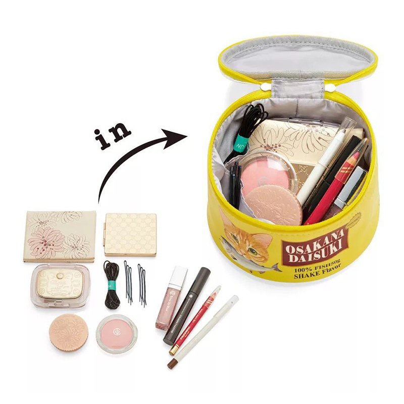 Cute Cat Fish Cartoon Storage Bag Fashionable PU Cosmetic Case with Zipper Closure for Organizing Makeup & Sardines in Cans