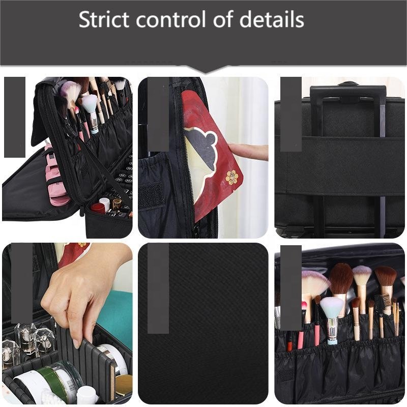 Large Professional Makeup Bag Travel Cosmetic Train Case Makeup Brush Organizer With Mirror 3 Layers Artist Make Up Bag