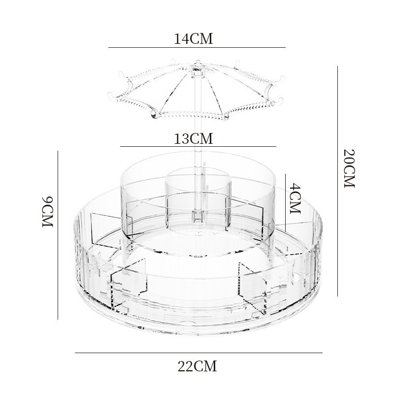 360 Degree Clear Umbrella Style Cosmetics Storage Box Transparent Rotating Organize Lipstick Skincare Shelving