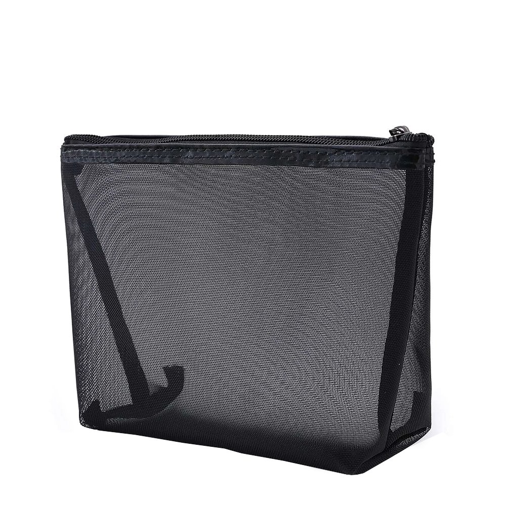 Mesh Cosmetic Bag Black Mesh Zipper Pouch for Offices Travel Accessories