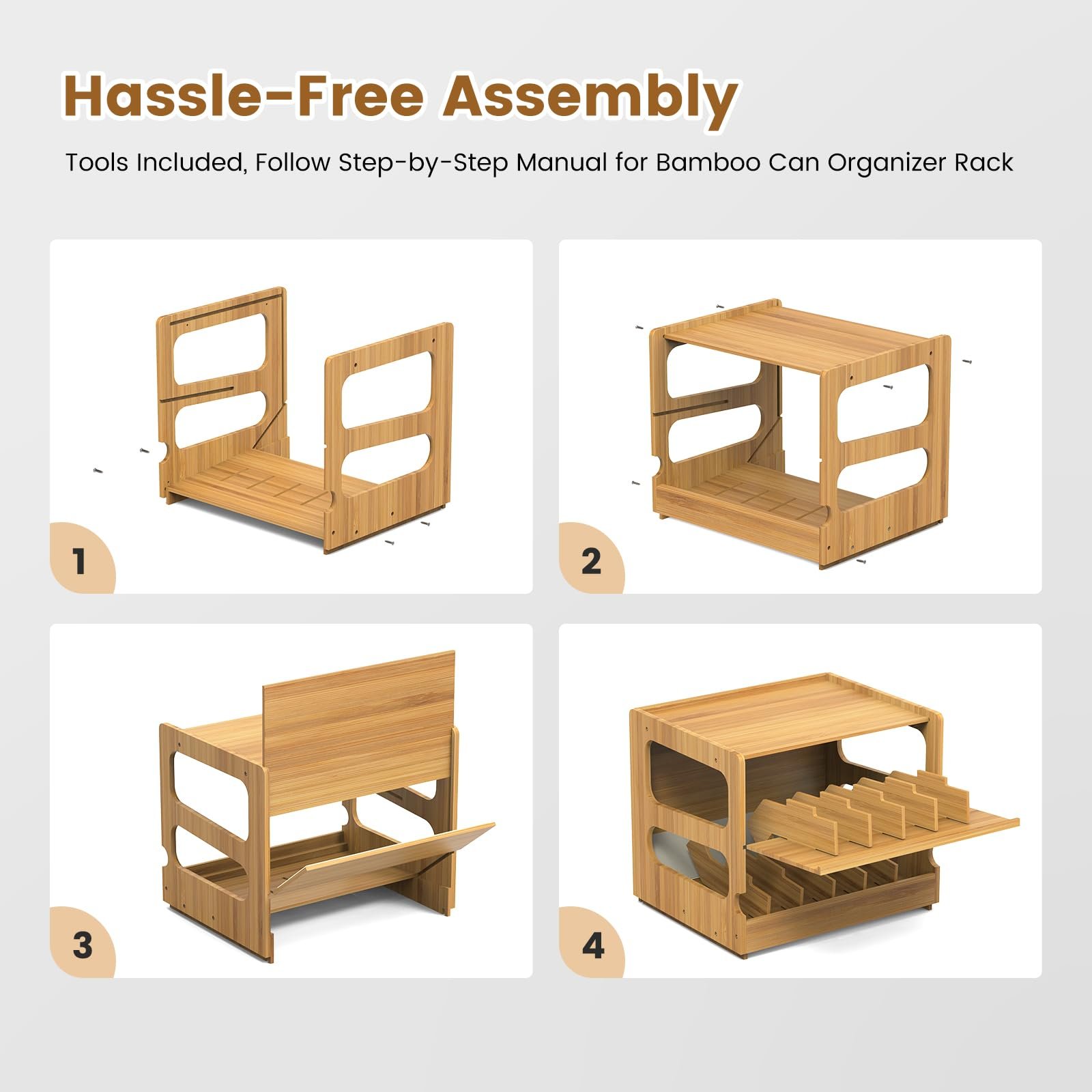 Custom Bamboo Can Organizers and Storage for Pantry Soda Beverage Drink Holders Moveable Adjustable Size Canned Goods Organizer
