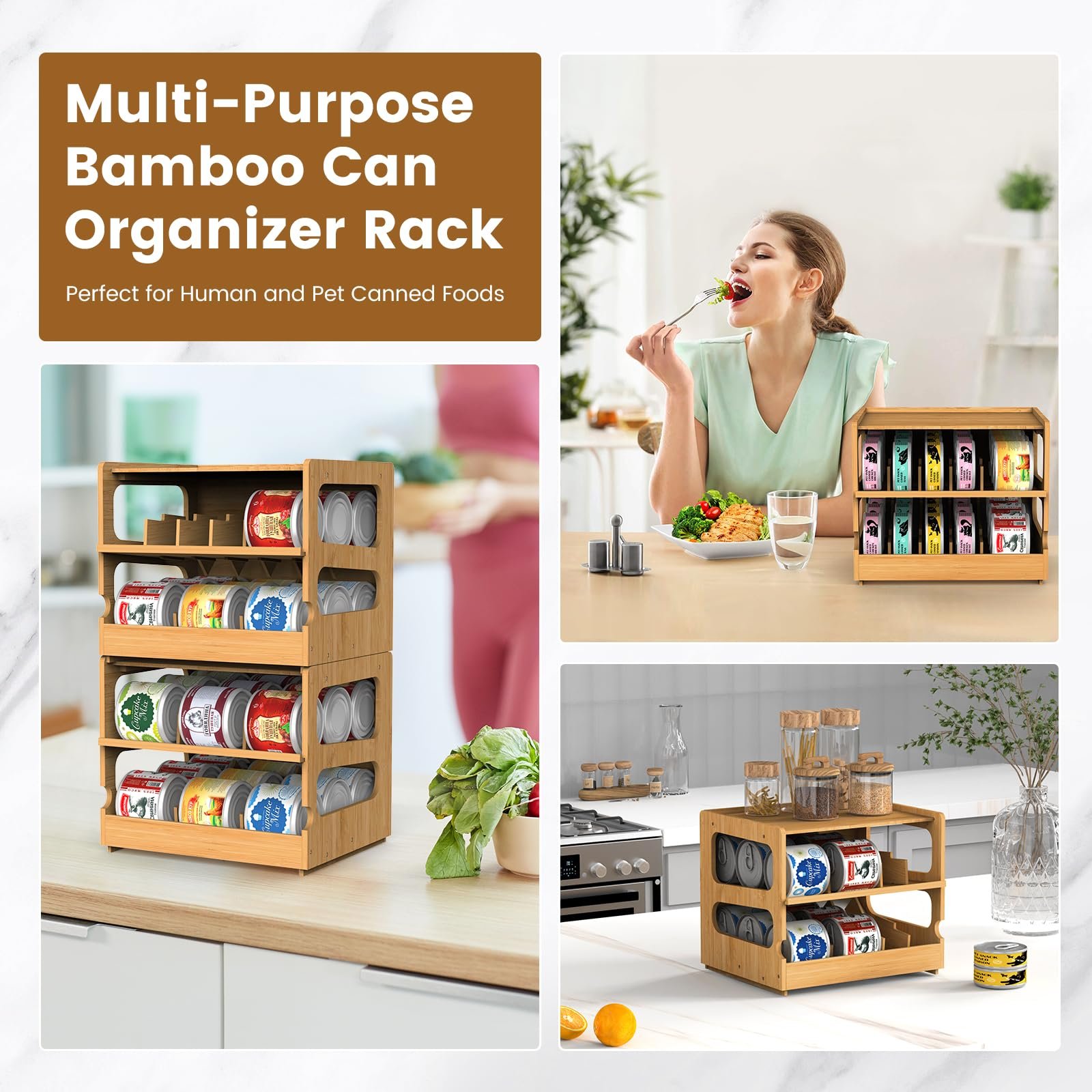Custom Bamboo Can Organizers and Storage for Pantry Soda Beverage Drink Holders Moveable Adjustable Size Canned Goods Organizer