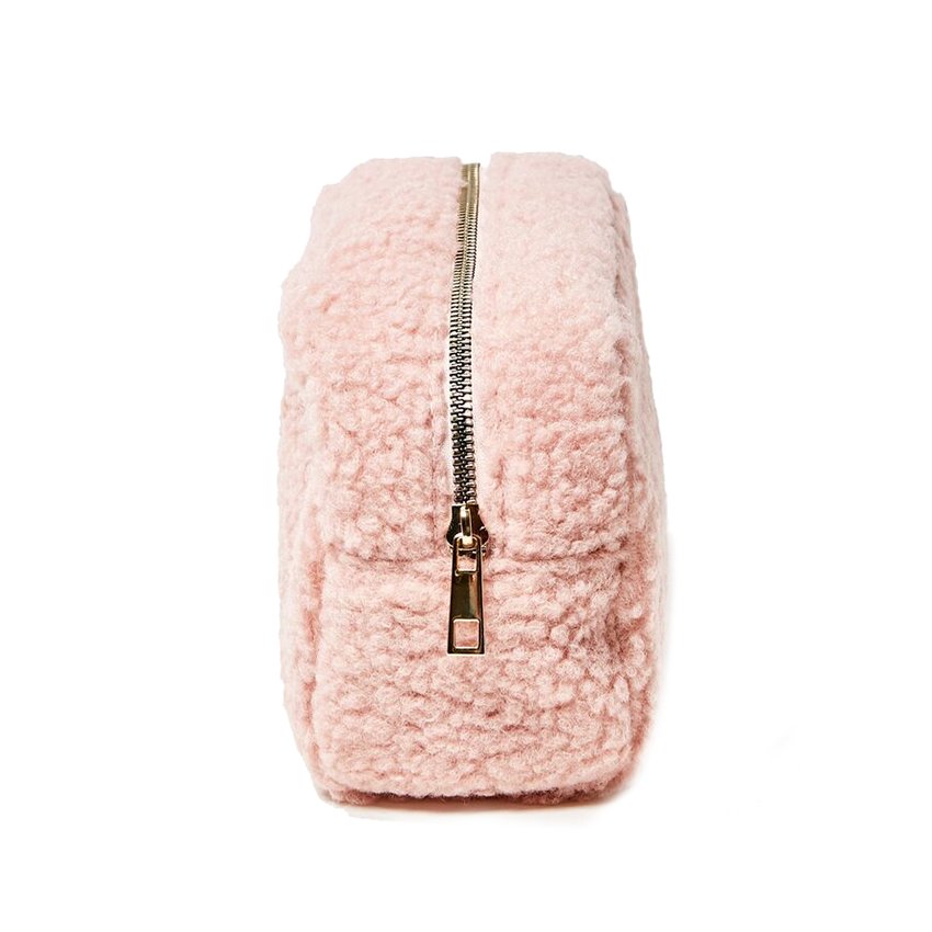 Small Teddy Fabric Toiletries Case Cheap Beauty Terry Cloth Makeup Bag Pink Terry Towel Cosmetic Pouch