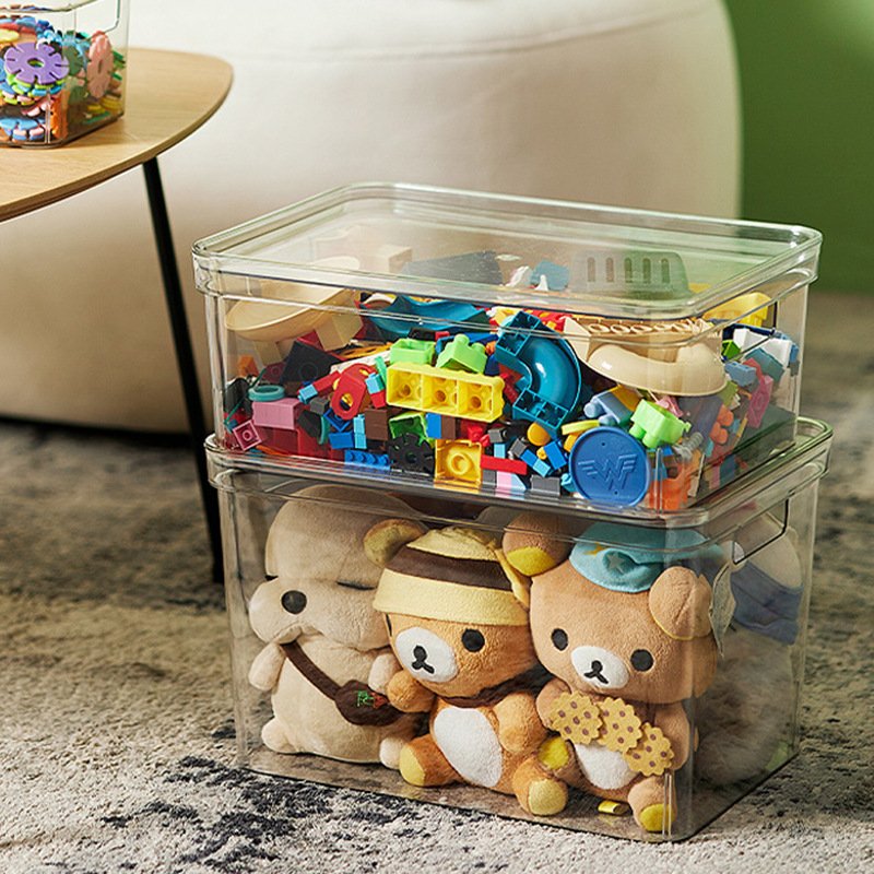 Classic High-Transparent Plastic Household Storage Box Handle Rectangular Cosmetic Organizer Dust Prevention Makeup Toy Storage