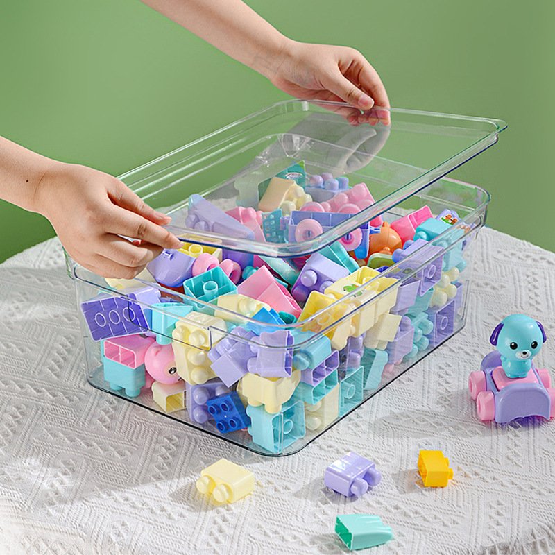 Classic High-Transparent Plastic Household Storage Box Handle Rectangular Cosmetic Organizer Dust Prevention Makeup Toy Storage