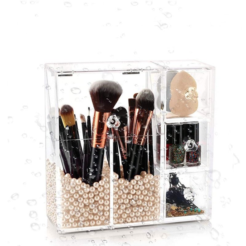 China Supplier Wholesale Clear Acrylic Cosmetic Brushes Organizer Acrylic Makeup Brush Organizer With 3 Drawers