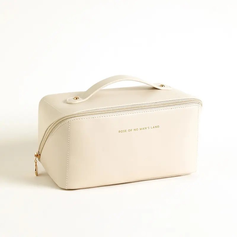 Factory Wholesale Custom Logo Portable Rectangle Makeup Organizer Pu Travel Toiletry Bag Leather Luxury Cosmetic Partition Bag
