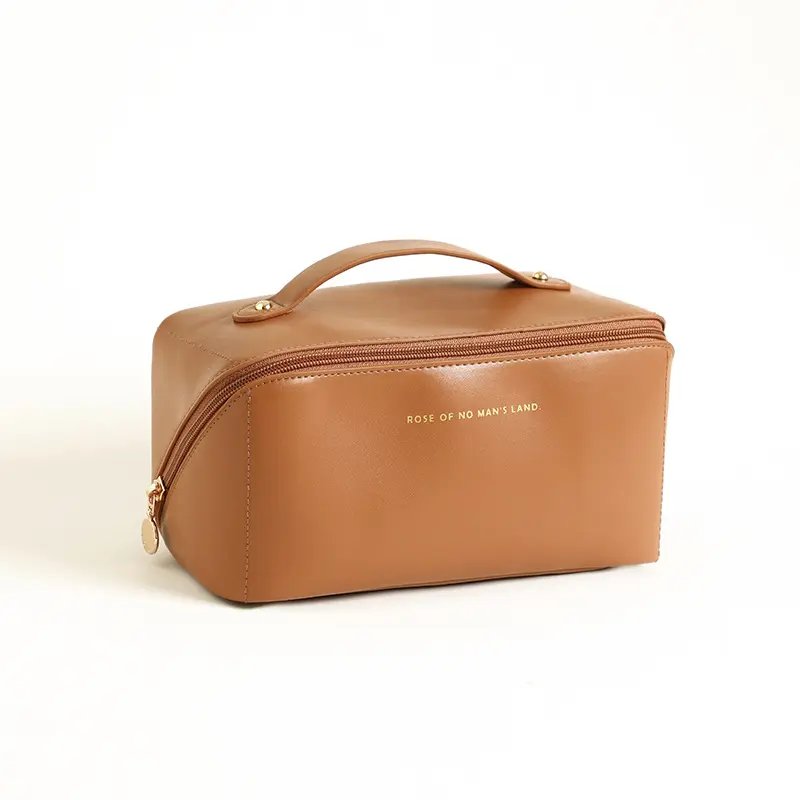 Factory Wholesale Custom Logo Portable Rectangle Makeup Organizer Pu Travel Toiletry Bag Leather Luxury Cosmetic Partition Bag