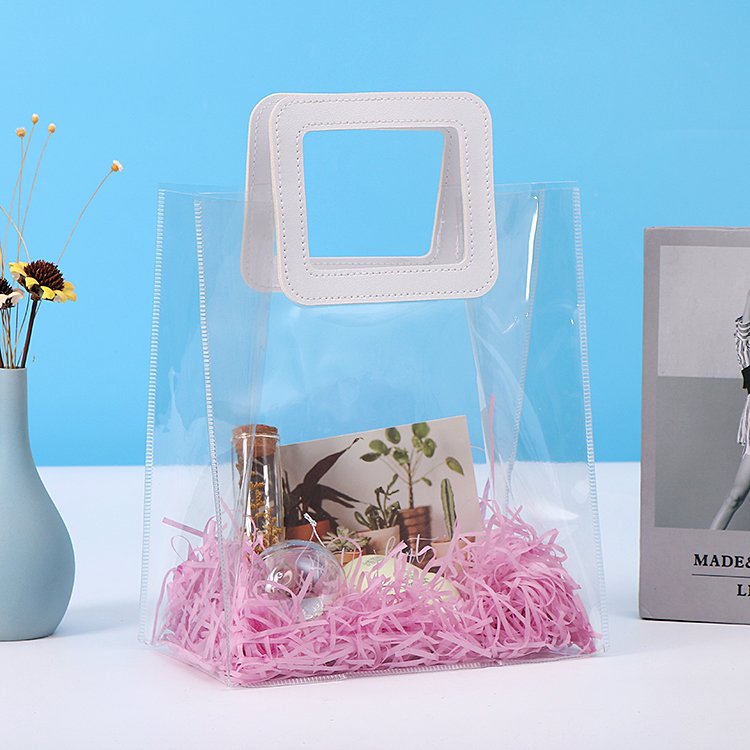 Customized Logo Transparent PVC Vinyl Beach Bag Clear Personalized Makeup Organizer Open Closure Party Handle Character Pattern