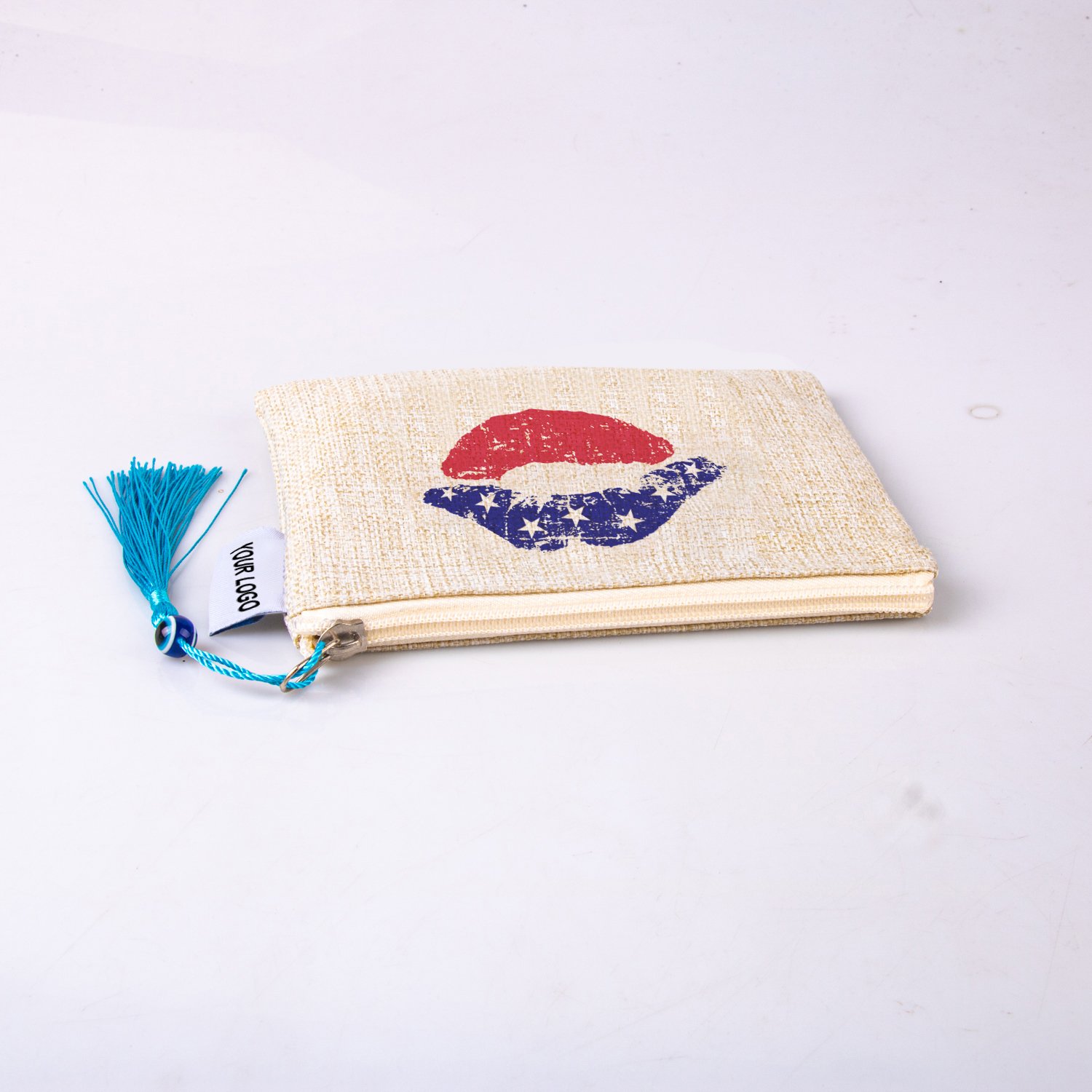New Arrival American flag design plain linen travel makeup bag with zipper Souvenir Gift toiletry cosmetic brush organizer pouch