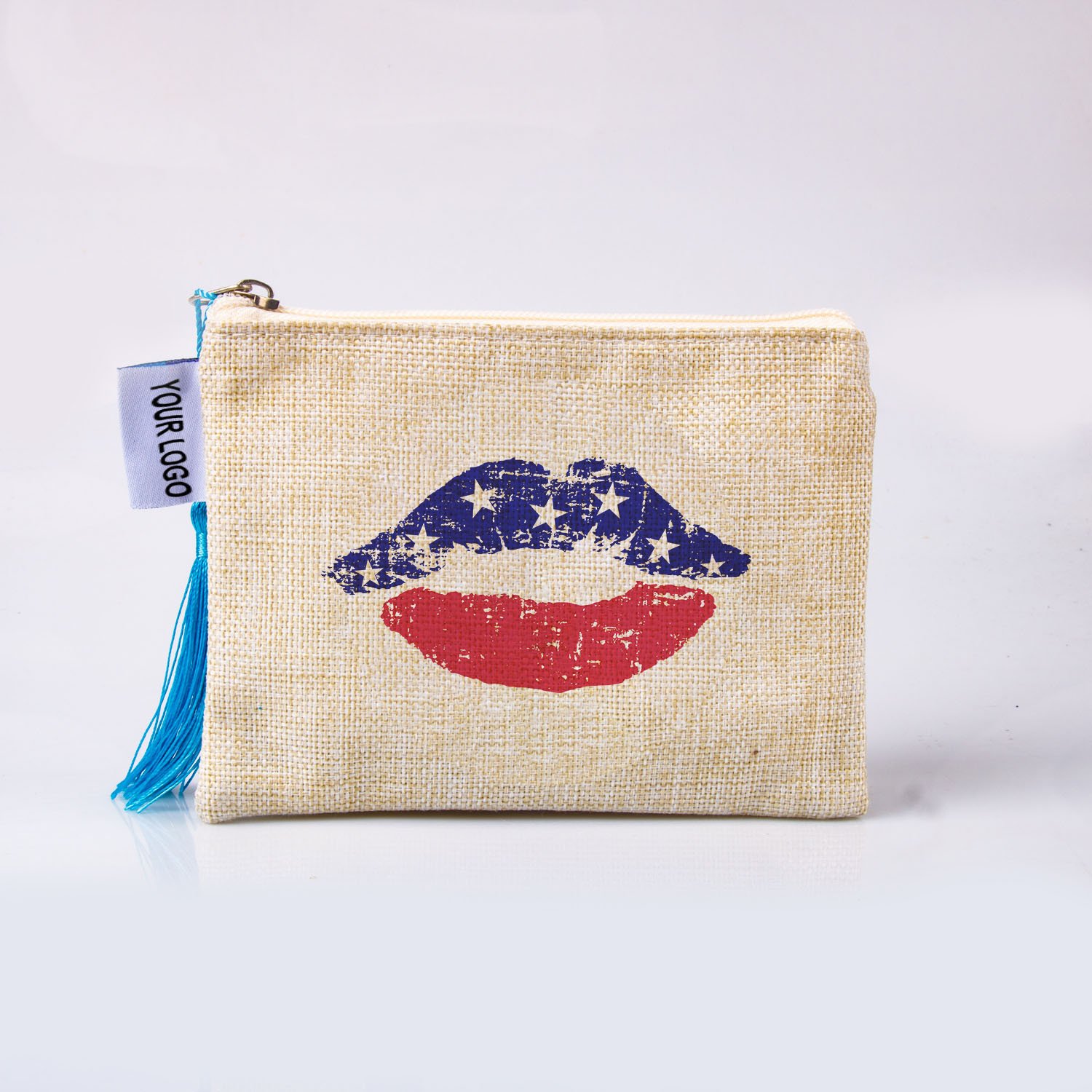New Arrival American flag design plain linen travel makeup bag with zipper Souvenir Gift toiletry cosmetic brush organizer pouch