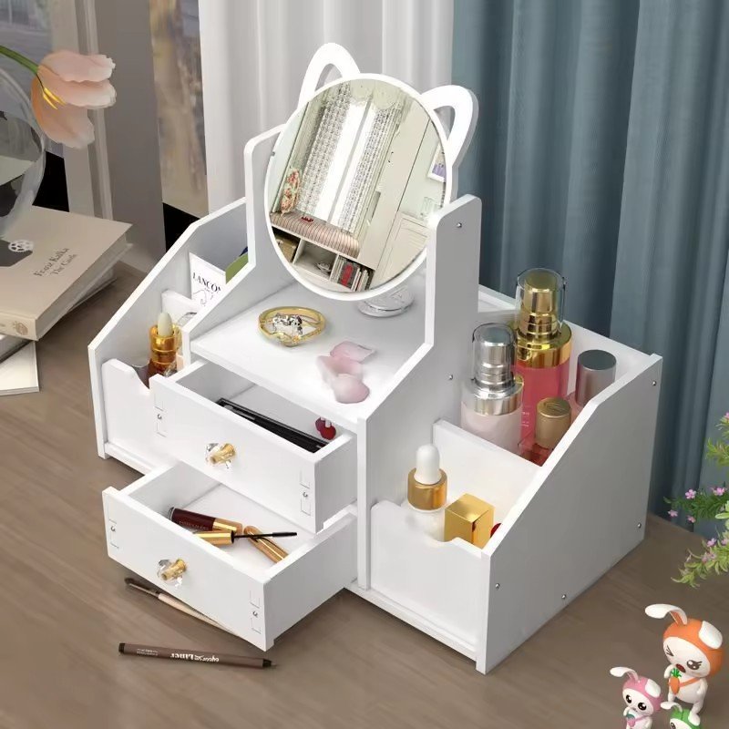 Zhaojiu Desktop Drawer with Mirror Cosmetic Storage Box Jewelry Organizer for Skin Care Makeup Organizers Dust Storage Shelf