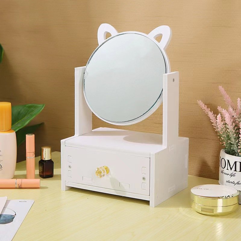 Zhaojiu Desktop Drawer with Mirror Cosmetic Storage Box Jewelry Organizer for Skin Care Makeup Organizers Dust Storage Shelf