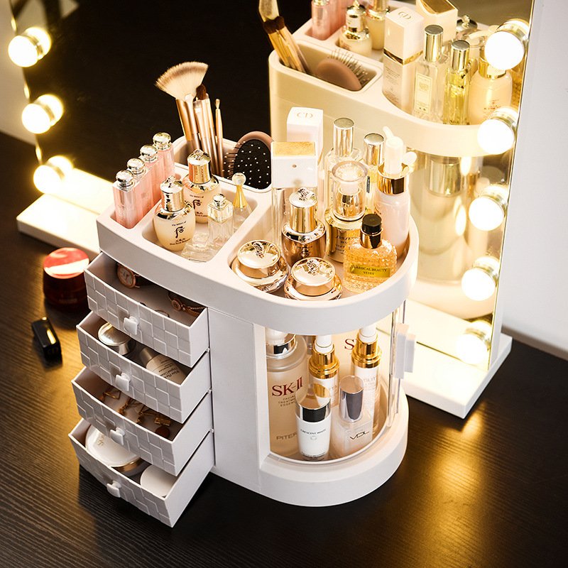 Bathroom Vanity Countertop Makeup Organizer Cosmetic Storage Box with 4 Drawer for Dresser Clear Skin Care Display Rack