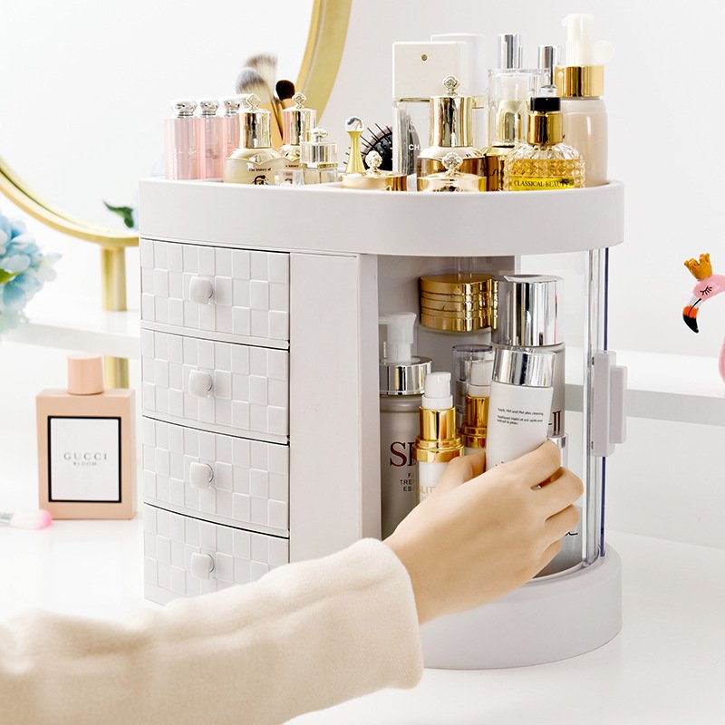 Bathroom Vanity Countertop Makeup Organizer Cosmetic Storage Box with 4 Drawer for Dresser Clear Skin Care Display Rack