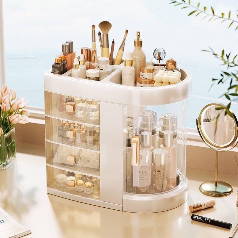 Bathroom Vanity Countertop Makeup Organizer Cosmetic Storage Box with 4 Drawer for Dresser Clear Skin Care Display Rack