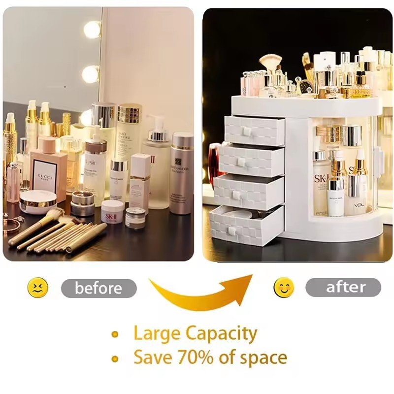 Bathroom Vanity Countertop Makeup Organizer Cosmetic Storage Box with 4 Drawer for Dresser Clear Skin Care Display Rack