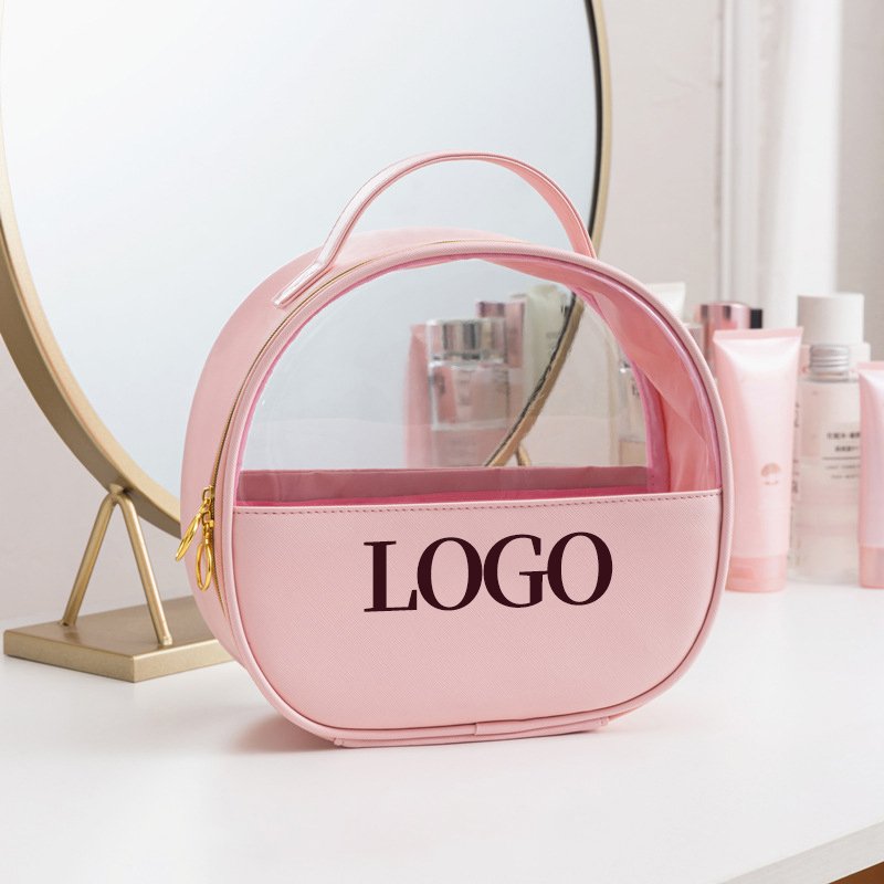 Custom Logo Fashion Pink Pvc Plastic Transparent Clear Zipper Kids Travel Wash Toiletry Pouch makeup Cosmetic Bag With Zipper