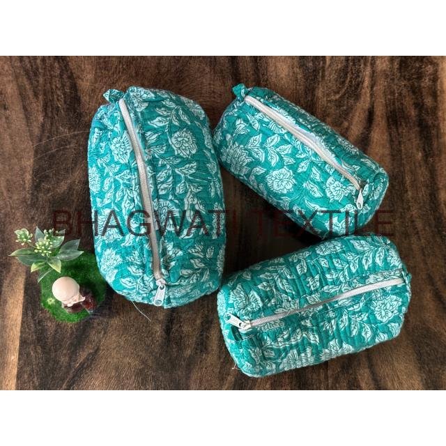 Wholesale And Manufacturer Cotton Makeup Bag Woman Cosmetic Organizer Hand Block Print Indian Quilted Pink Toiletry Wash Bag