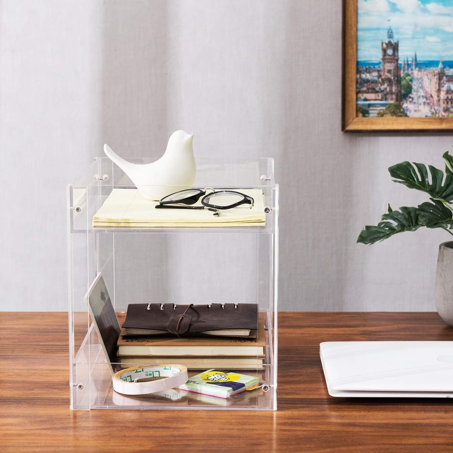 2-Tier Clear Acrylic Desktop Paper Tray Standing Type Letter Organizer for Home Desk Document Supplies File Tray for Sundries
