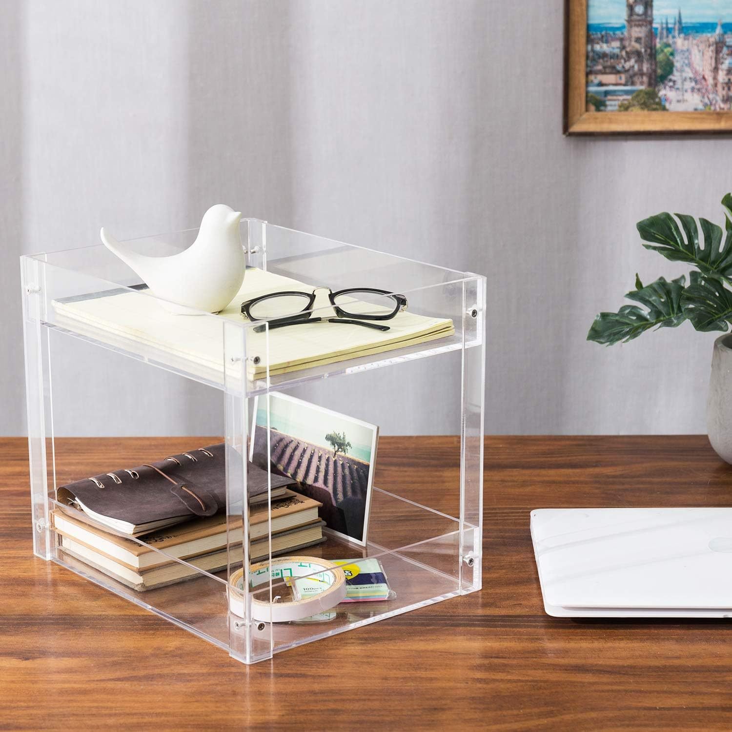 2-Tier Clear Acrylic Desktop Paper Tray Standing Type Letter Organizer for Home Desk Document Supplies File Tray for Sundries