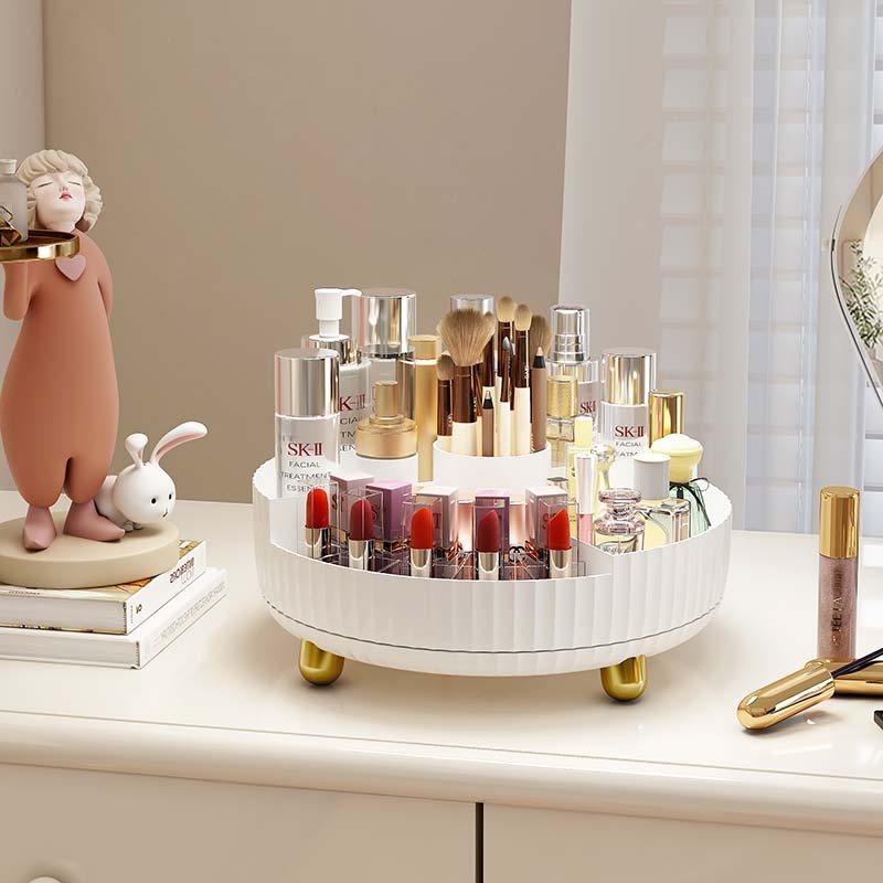 Desktop Round Cosmetic Organizer 360 Degree Rotating Plastic Makeup Desktop Organizer Perfume Organizers And Storage Rack