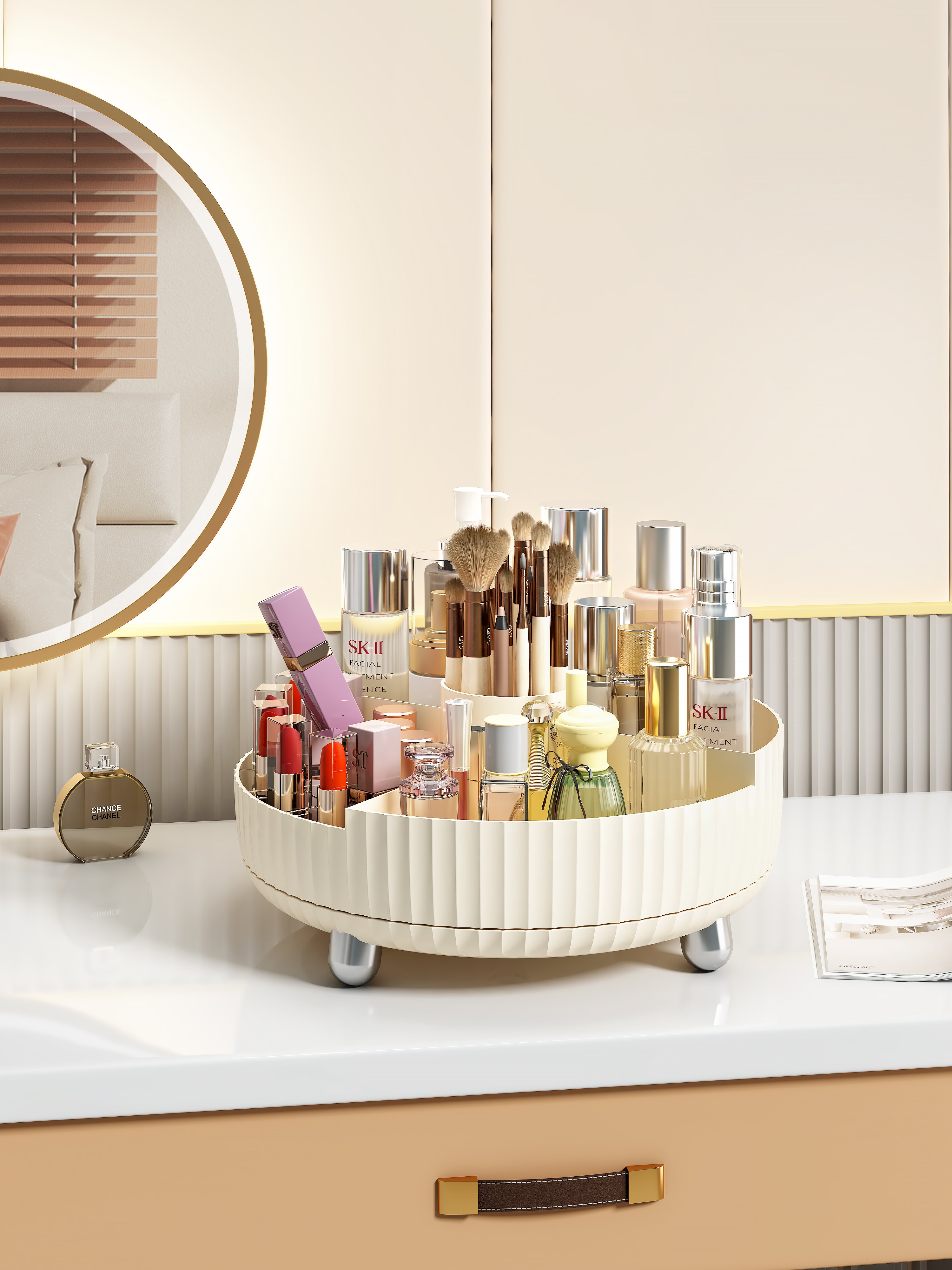 Desktop Round Cosmetic Organizer 360 Degree Rotating Plastic Makeup Desktop Organizer Perfume Organizers And Storage Rack