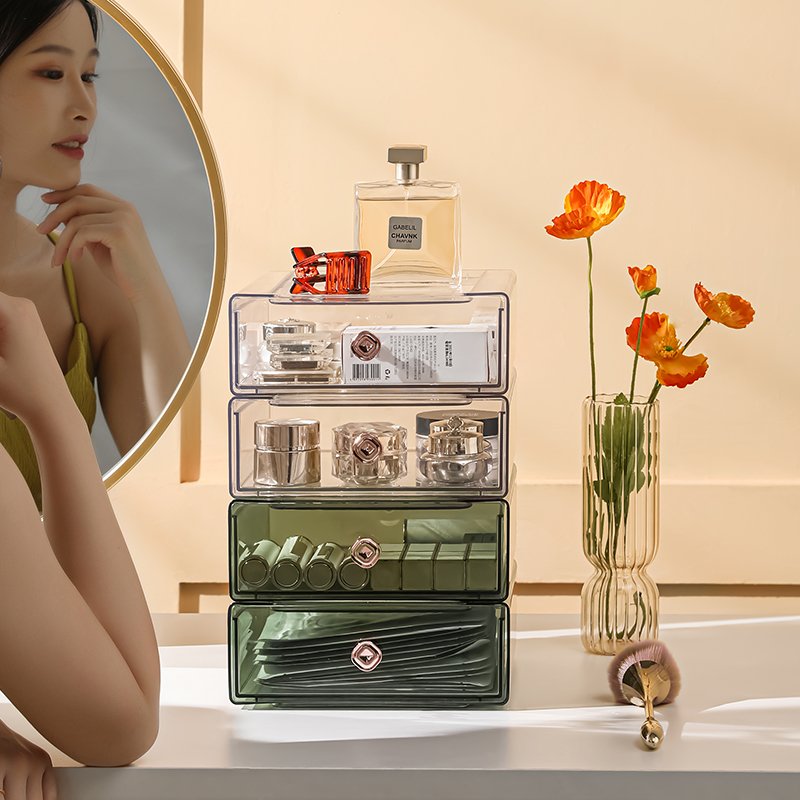LVCAT Large-capacity Desktop Organizer Transparent Stackable Dustproof Office Plastic Makeup Storage Box With Handle