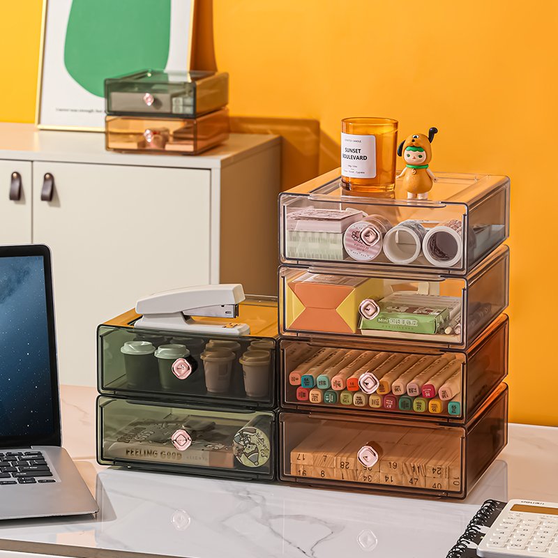 LVCAT Large-capacity Desktop Organizer Transparent Stackable Dustproof Office Plastic Makeup Storage Box With Handle