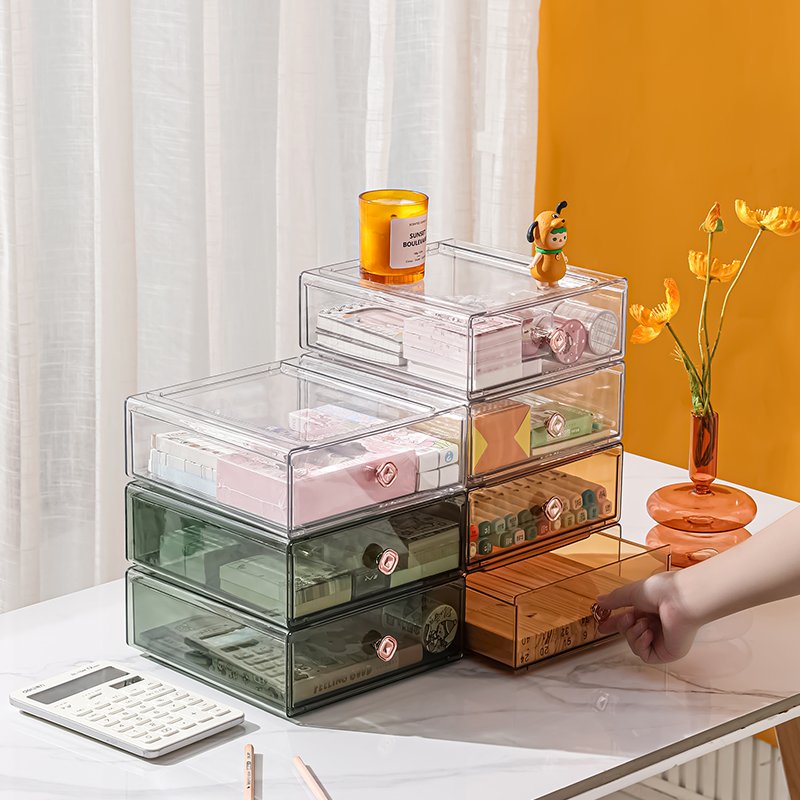 LVCAT Large-capacity Desktop Organizer Transparent Stackable Dustproof Office Plastic Makeup Storage Box With Handle