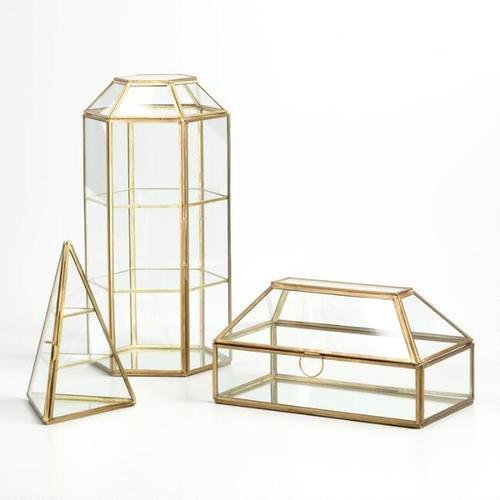 Rectangle Shape Open Able Top Makeup Tools Storage Box With Gold Plated Packaging Wedding Decoration Glass Box For Return Gift