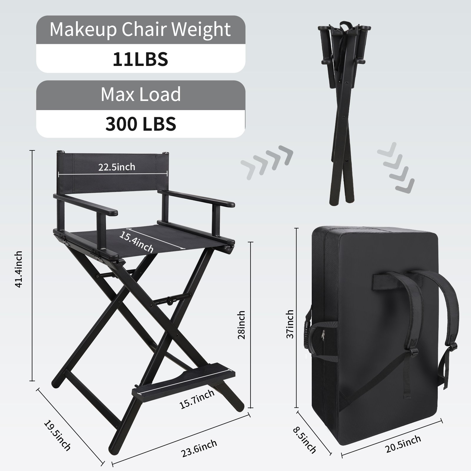 Relavel Professional Makeup Chair Set 28-Inch Seat Height Makeup Artist Chair with Two-Way Storage Pocket and Footrest