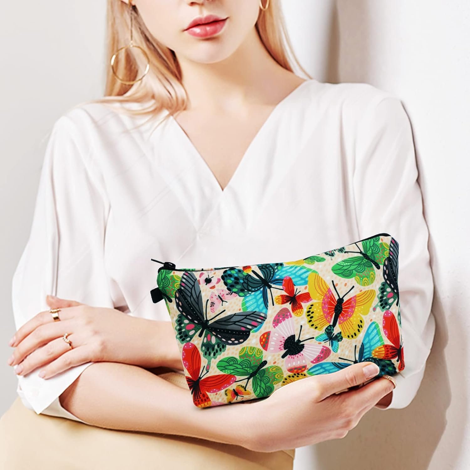 Butterfly Pattern Custom Portable Women Travel Storage Bag Floral Toiletries Print Organize Cosmetic Bag Female MakeUp Bag