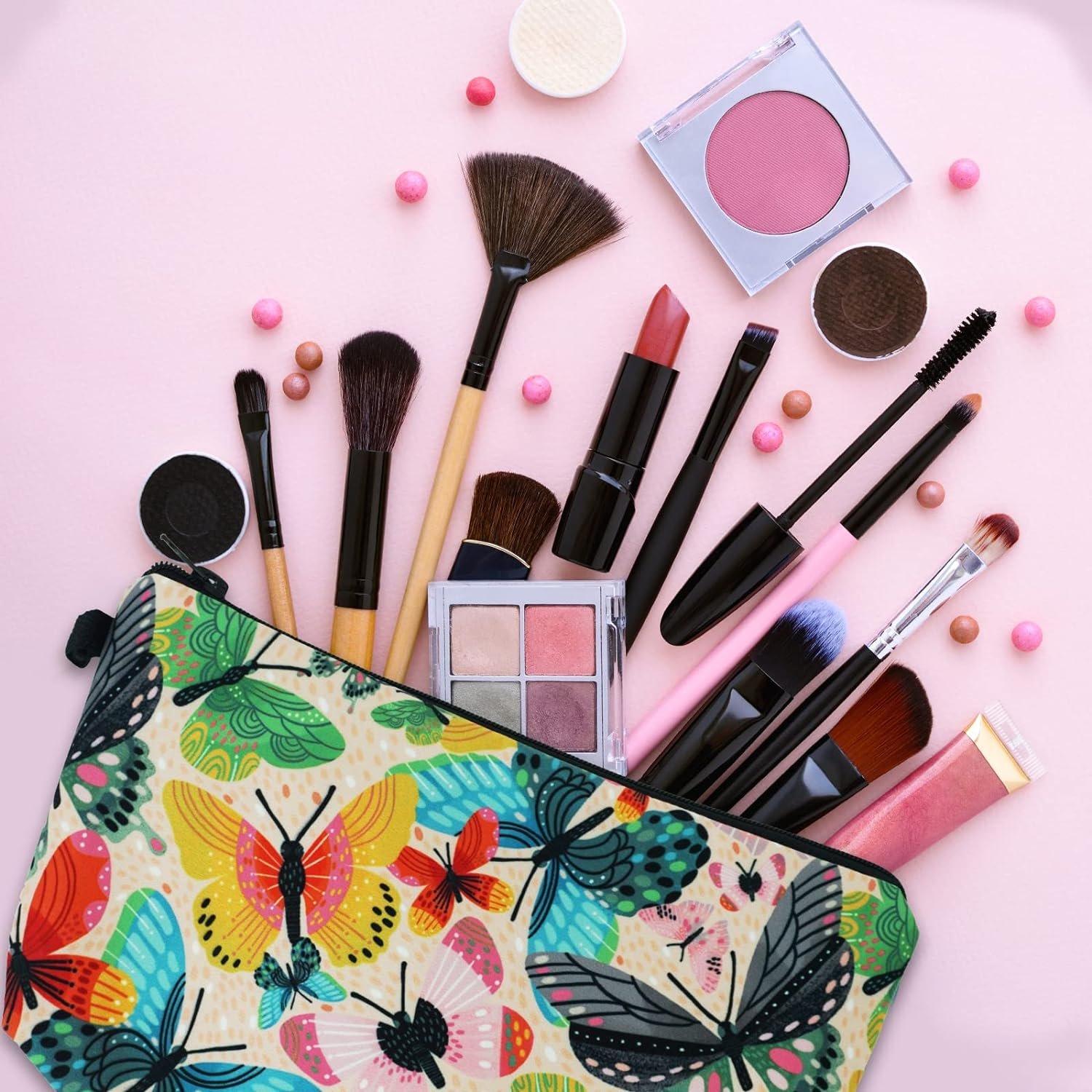 Butterfly Pattern Custom Portable Women Travel Storage Bag Floral Toiletries Print Organize Cosmetic Bag Female MakeUp Bag
