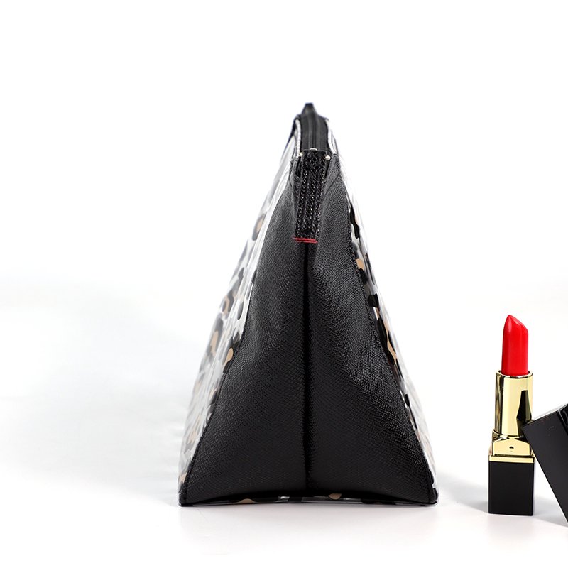 Custom New Women's black leopard pattern print visible clear portable travel makeup organize PVC makeup bag