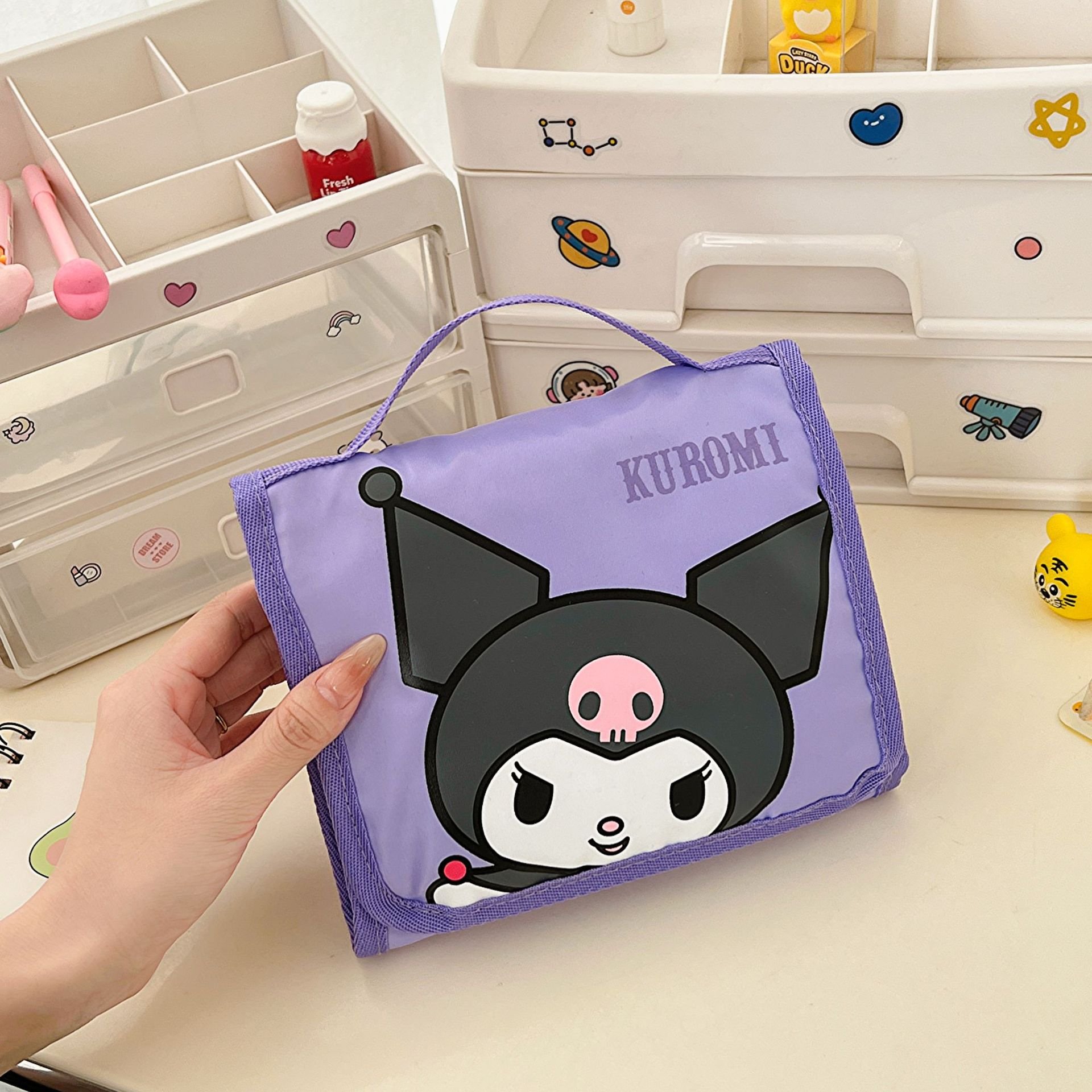 wholesale portable cute organize women girl foldable makeup bag kitty kuromi melody travel toiletry cosmetic bag pencil case